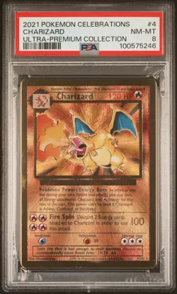 2021 Pokemon Charizard Gold Metal Celebrations UPC Ultra Premium Coll. #4 PSA 8 - Image 1