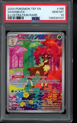 PSA 10 - Sawsbuck 166/162 SV05: Temporal Forces Holo Pokemon - Image 1