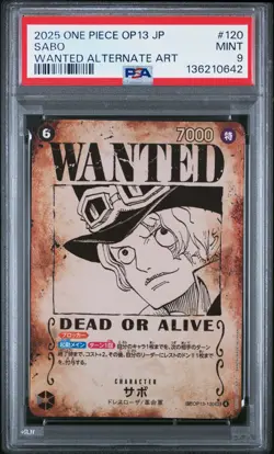 2025 ONE PIECE JPN OP13-CARRYING ON HIS WILL WANTED ALTERNATE ART SABO PSA 9 - Image 1