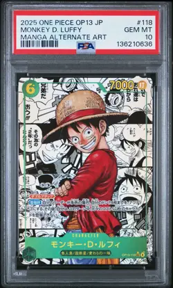 2025 ONE PIECE JAPANESE MANGA ALTERNATE ART OP13-118 MONKEY D. LUFFY PSA 10 - Image 1