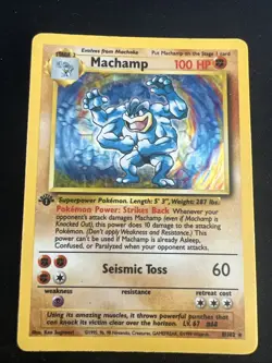 1999 Base Set Vintage Pokemon 2 Card Lot: Holo 1st Edition Machamp & Hitmonchan - Image 2