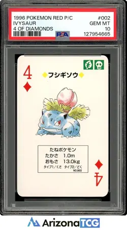 Pokemon 1996 Ivysaur #002 4 of Diamonds Pokemon Red Playing Card Japanese PSA 10 - Image 1