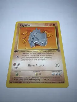 1st Edition Rhyhorn 61/64 Jungle Series Pokemon Card Original Owner - Image 1