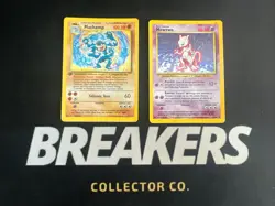 1999 Base Set Vintage Pokemon 2 Card Lot: Holo 1st Edition Machamp & Mewtwo - Image 1