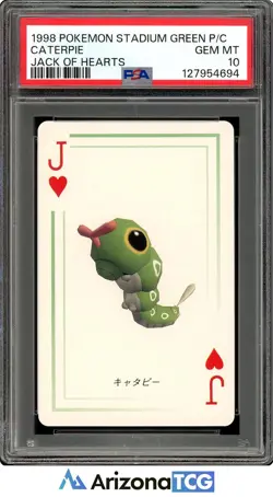 Pokemon 1998 Caterpie Jack Of Hearts Pokemon Stadium Green Playing Card PSA 10 - Image 1