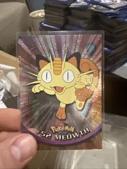 Meowth #52 Chrome Holo Foil Starburst Rare Pokemon 1999 Topps Card TV Animation - Image 1