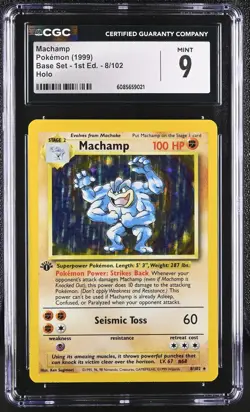 CGC 9 MINT Machamp 1999 Base Set 1st Edition 8/102 Holo Pokemon Card - Image 1