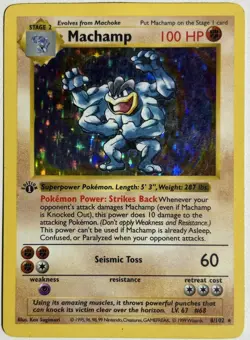 Pokemon TCG Machamp 1st Edition Rare Holo Card #8/102 Base Set - Image 1