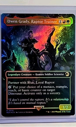 MTG Magic the Gathering REX Jurassic World Park Foil Owen Grady Raptor Trainer - Image 1