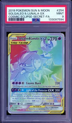 2019 POKEMON SUN & MOON #254 SOLGALEO & LUNALA GX MINT PSA 9 COSMIC ECLIPSE FA - Image 1