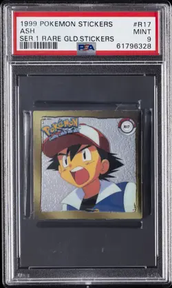 1999 POKEMON STICKERS SERIES 1 RARE GOLD STICKERS #R17 ASH PSA 9 - Image 1