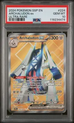 2024 POKEMON SSP EN-SURGING SPARKS #224 ARCHALUDON ex ULTRA RARE - PSA 10 - Image 1