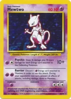 Heavily Played Mewtwo - 10/102 - Holo Rare - Unlimited Edition Pokemon Base Set - Image 1