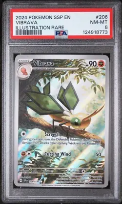 2024 POKEMON SSP EN-SURGING SPARKS #206 VIBRAVA ILLUSTRATION RARE - PSA 8 NM-MT - Image 1