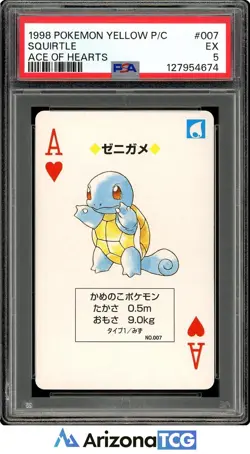 Pokemon 1998 Squirtle #007 Ace Of Hearts Pokemon Yellow Playing Card PSA 5 - Image 1