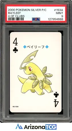 Pokemon 2000 Bayleef 153A 4 Of Clubs Pokemon Silver Playing Card Japanese PSA 9 - Image 1