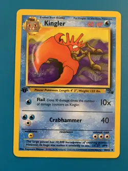 1st Edition Kingler 38/62 Fossil Set Rare Vintage 1999 Pokemon Card - NM - Image 1