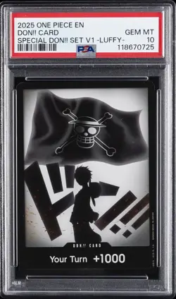 2025 ONE PIECE PROMOS SPECIAL DON!! SET VOL.1 -LUFFY- DON!! CARD PSA 10 - Image 1
