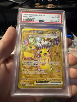 Pokemon TCG Pikachu EX Surging Sparks Holo Hyper Rare Gold 247/191 PSA 10 - Image 3