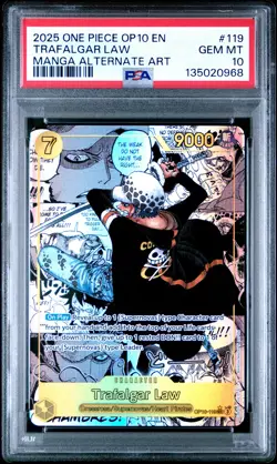 2025 ONE PIECE OP10-ROYAL BLOOD MANGA ALTERNATE ART #119 TRAFALGAR LAW PSA 10 - Image 1