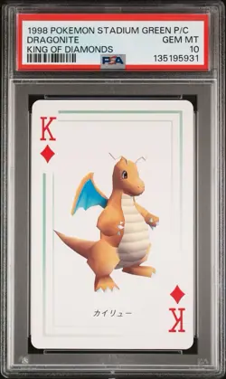 1998 POKEMON STADIUM GREEN VERSION PLAYING CARDS KING/DIAMONDS DRAGONITE PSA 10 - Image 1