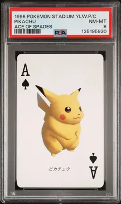 1998 POKEMON STADIUM YELLOW VERSION PLAYING CARDS | ACE OF SPADES PIKACHU PSA 8 - Image 1