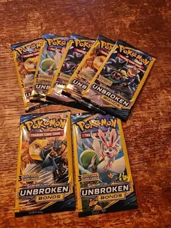 7 - Sun & Moon-Unbroken Bonds 3 card Pokemon Booster Packs - Image 1
