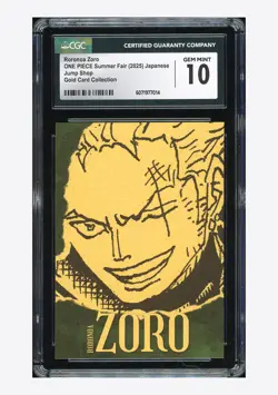 One Piece CGC 10 GEM MINT Roronoa Zoro Gold Card 2025 Jump Shop Japanese - Image 1