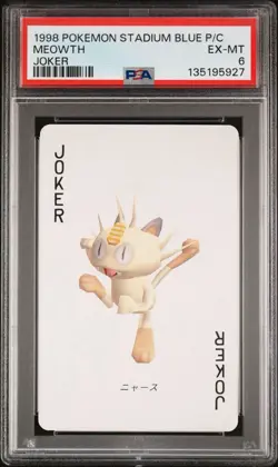 1998 Pokemon Stadium Blue Version Playing Cards Joker Meowth, PSA 6 - Image 1
