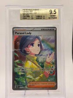 2023 Pokemon SV Paradox Rift Parasol Lady SIR 255/182 BGS 9.2 Cracked Slab - Image 1