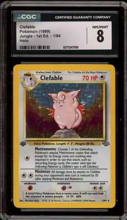 Pokemon Clefable Jungle 1st Edition Holo Rare #1 CGC 8 - Image 1