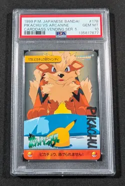 Pokemon Japanese Bandai Pikachu VS Arcanine #178 PSA 10 GEM MT Carddass Anime 5 - Image 1