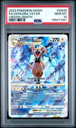 2023 Crown Zenith Zeraora VStar Pokemon Card GG43 PSA 10 - Image 1