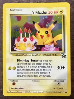 Pokemon Pikachu Birthday Surprise Holo #24 Black Star Promo Card WOTC Rare - Image 1