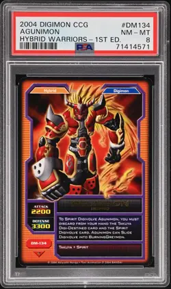DIGIMON CCG 2004 AGUNIMON Hybrid Warriors 1st Edition PSA 8 DM-134 Gold Card - Image 1
