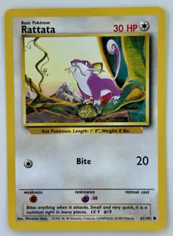 POKEMON RATTATA #61/102 UNLIMITED COMMON BASE SET - Image 1