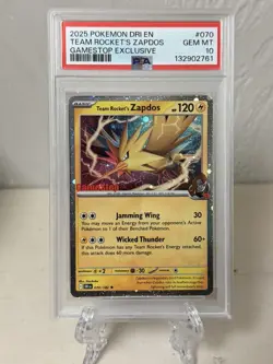 TEAM ROCKET'S ZAPDOS 2025 POKEMON DRI EN #070 GAMESTOP EXCLUSIVE PSA 10 - Image 1