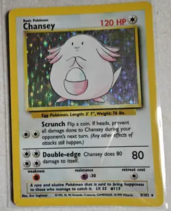 Chansey Base Set 3/102 Holo Unlimited Holo Rare Pokemon (MP) - Image 1