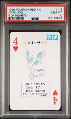 1996 Pokemon Red Version Playing Cards Articuno, 4 of Hearts, #144A, PSA 10 - Image 1