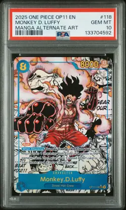 2025 ONE PIECE OP11-A FIST OF DIVINE SPEED #118 MONKEY D. LUFFY PSA 10 - Image 1