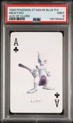 1998 POKEMON STADIUM BLUE VERSION PLAYING CARDS ACE OF CLUBS MEWTWO PSA 9 - Image 1