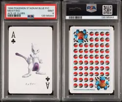 1998 POKEMON STADIUM BLUE VERSION PLAYING CARDS ACE OF CLUBS MEWTWO PSA 9 - Image 3
