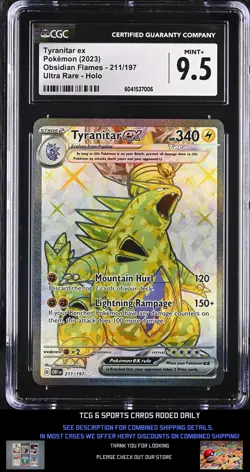 2023 Pokemon Obsidian Flames #211/197 Tyranitar ex Graded CGC 9.5 Mint+ - Image 1