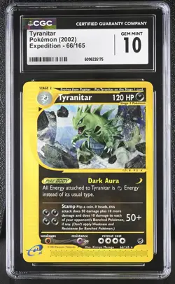 CGC 10 GEM MINT Tyranitar 2002 Expedition 66/165 Pokemon Card - Image 1