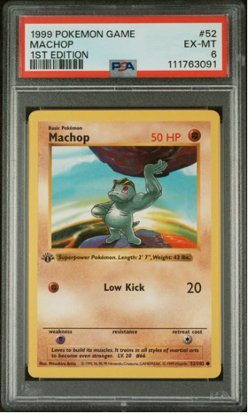 1999 Pokemon Base Set 1st Edition Machop 052/102 PSA 6 (Shadowless) - Image 1