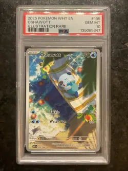 Oshawott Illustration Rare White Flare English Pokemon TCG Card 105/086 PSA 10 - Image 1