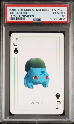 1998 POKEMON STADIUM GREEN VERSION PLAYING CARDS JACK OF SPADES BULBASAUR PSA 10 - Image 1