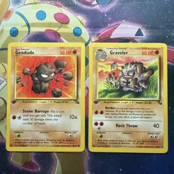 Geodude 47/62 & Graveler 37/62 1st Edition Fossil Set Pokemon Cards WOTC Vintage - Image 1