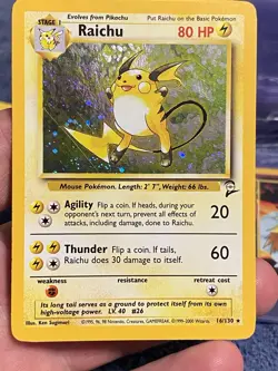 Pokemon TCG Raichu Holo Rare Card 16/130 Base Set 2 MP - Image 1