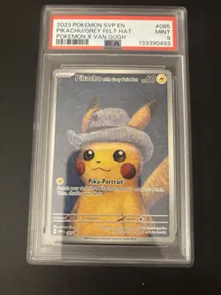 Pokemon Pikachu TCG Grey Felt Hat #085 Van Gogh Promo Card PSA 9 NEW CERT - Image 1